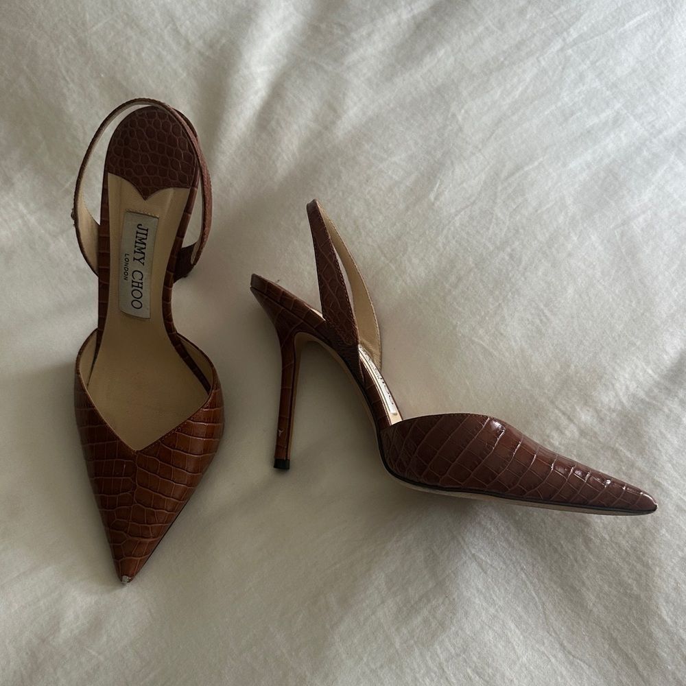 Jimmy Choo Brown Croc-Patterned Heels